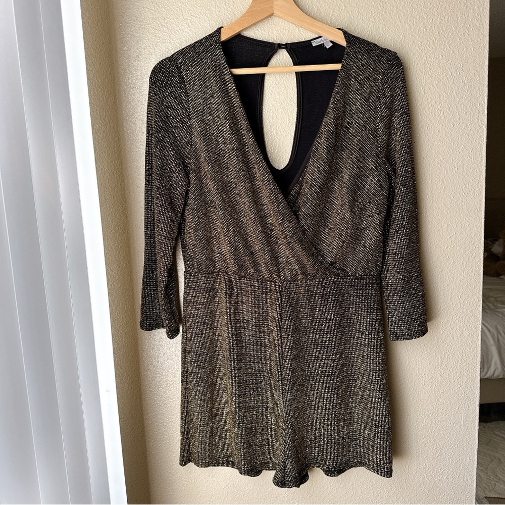 Charlotte Russe Gold Glitter Long Sleeve Romper - Size L